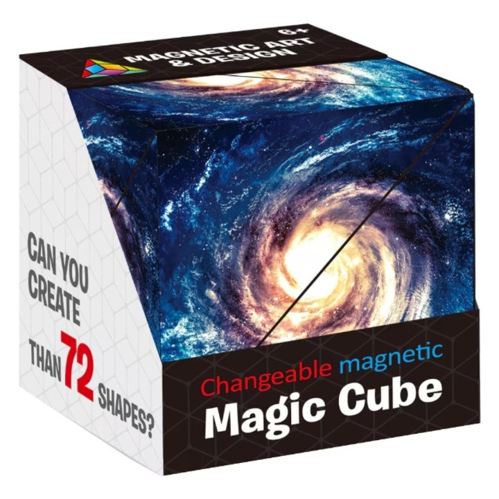 Jucarie interactiva magnetica, Tip cub Rubik, Geometrie tridimesionala, Magic cube, Puzzle, 3D, Peste 70 de forme diferite, Copii si adulti, 6x6x6 cm, Cosmic