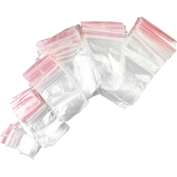 Комплект найлонови торбички, Netuno, с цип, различни размери - 200x300 мм, 200x250 мм, 250x160 мм, 200x150 мм, 120x180 мм, прозрачни, 500 бр