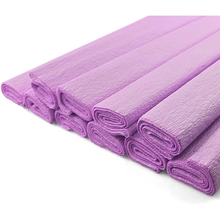 Комплект ролки креп хартия, Netuno, 202 x 50 см, 28 г/м², Универсален за занаяти, декор и креативни идеи, Еластичен, Биоразградим, Занаяти, Пастелно лавандулово, 10 бр