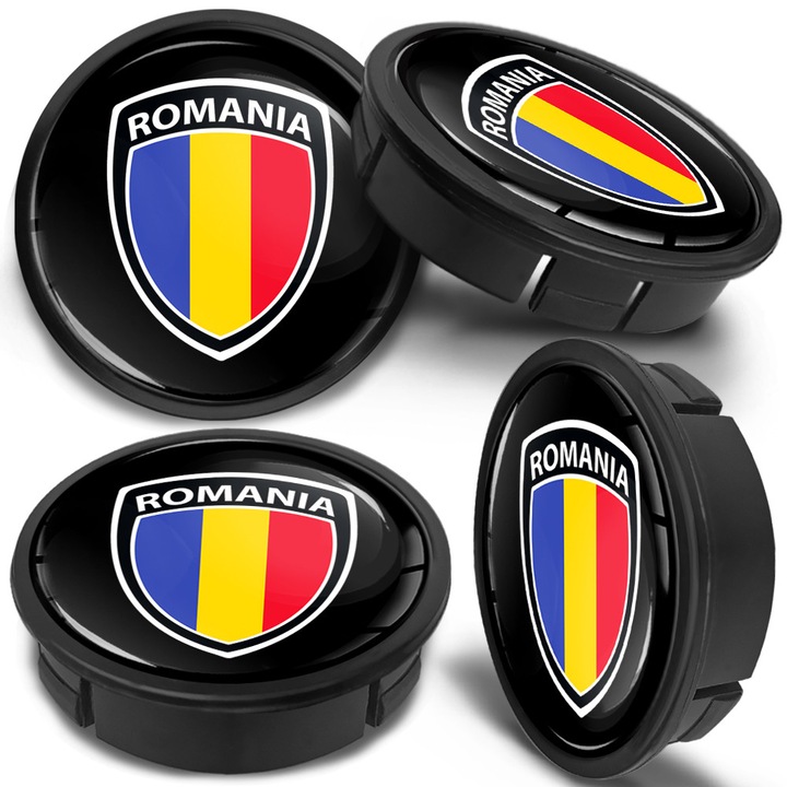 Set capace jante aliaj SkinoEu cu diametru exterior 60mm diametru interior 56 mm pentru jante din aluminiu universale Drapelul Romaniei CX 80