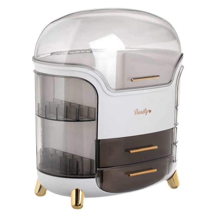 Organizator Cosmetice Cu Capac Transparent Sertare Si Compartimente Laterale 30x16x32cm