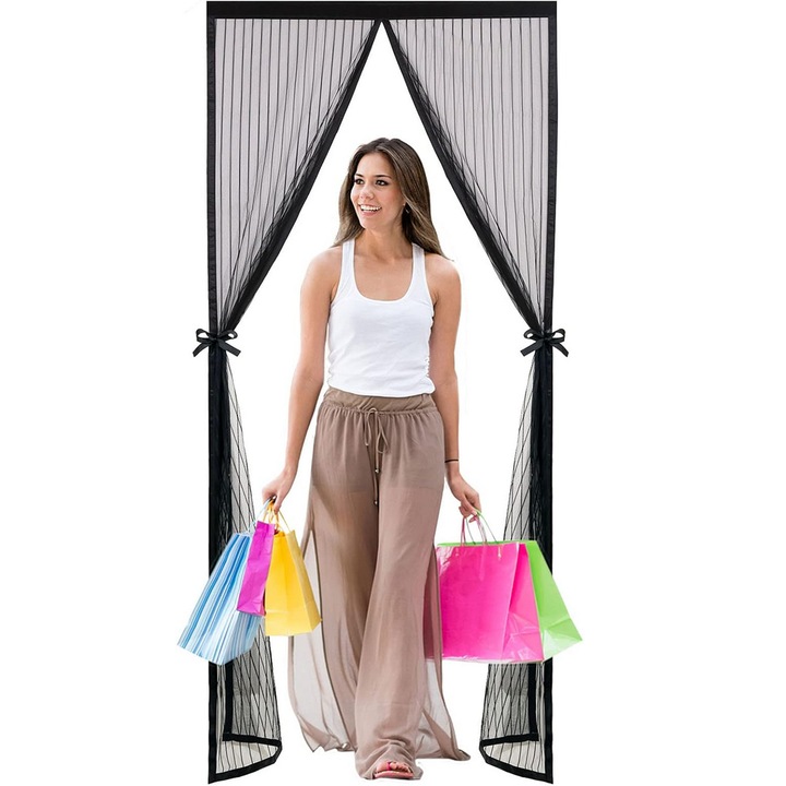 Plasa tantari magnetica pentru usa, 90 x 230 cm, Negru