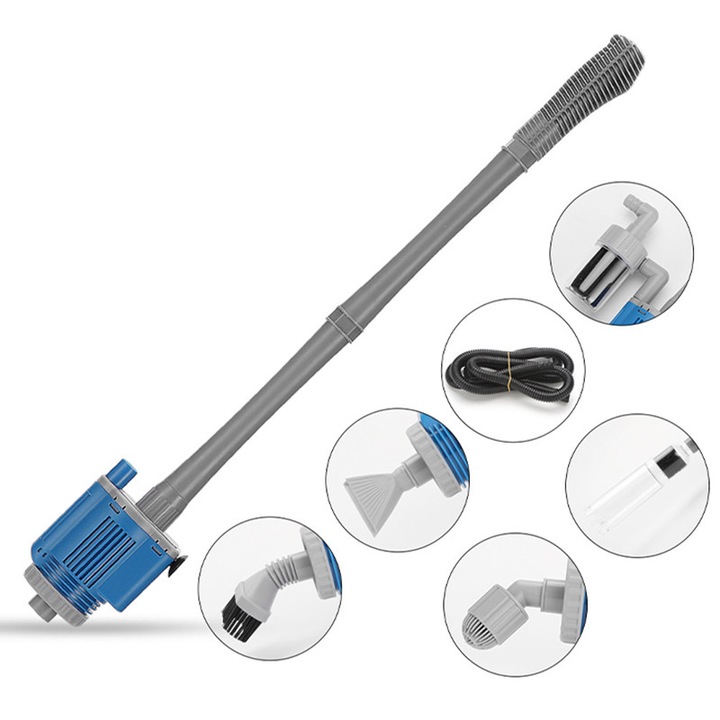 Aspirator electric acvariu, Rqiurpn, 28 W, 1700 L/H, Pentru Curatarea si Filtrarea Acvariului, Albastru/Gri