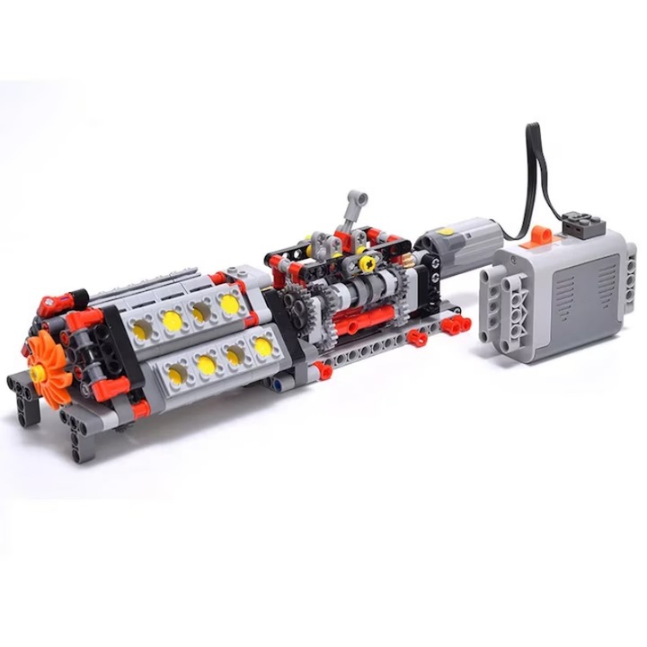 Комплект строителни блокове, пъзел блокове, AjieQaQ, комплект V16 двигател с батерия, за момчета над 14 години, 309 части, многоцветен