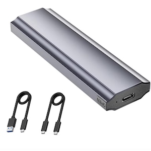 Carcasa SSD externa M.2, AjieQaQ, 10Gbps, aluminiu, gri, include cabluri USB-C la USB-C si USB-A la USB-C