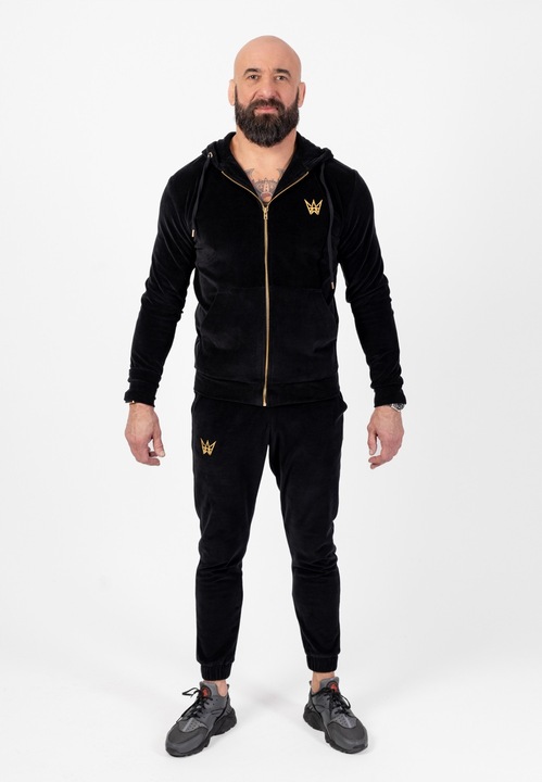 Set trening: Hanorac cu fermoar si pantaloni de catifea, negru