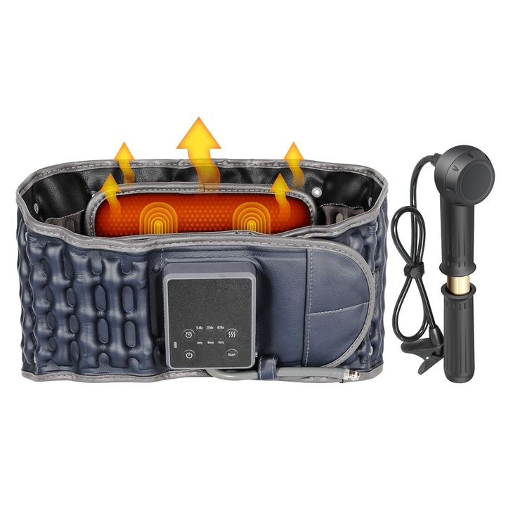 Centura profesionala de masaj pentru spate si talie, WALALLA, temperatura cu trei viteze, mod de sincronizare cu 3 viteze, cu vibratii, pentru ameliorarea durerilor de spate, talie, umeri si abdomen, 4000mah, gri