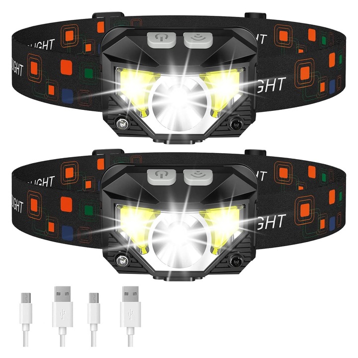 Челник с LED OUYLAF, презареждаем, зареждане чрез USB, сензор за движение, 6 режима на осветление, IPX-5 водоустойчив, 150 lm, за риболов, лов, работа, индикатор за батерията, черен