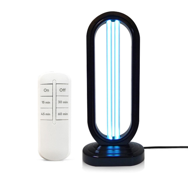 Lampa UVC fara Ozon cu functie de Sterilizare, Rqiurpn, 38W, Sincronizare cu 4 viteze si telecomanda, Timer ajustabil, Pentru spatii de pana la 40mp, Negru