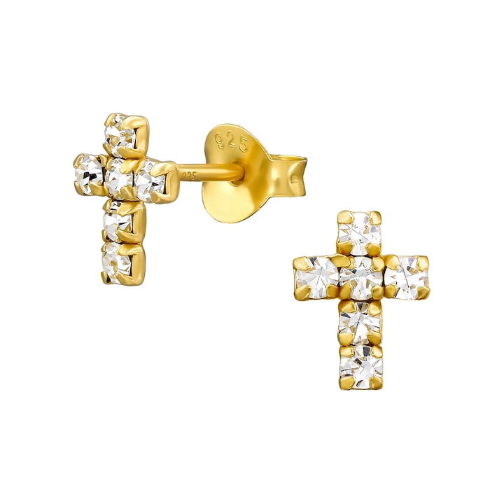 Cercei argint 925 placat cu aur 24K model cruciulita cu cristale Sophia Collection