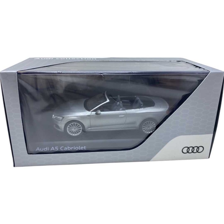 1/43 méretarányú 2017-es Audi A5 Cabriolet modell, metál ezüst