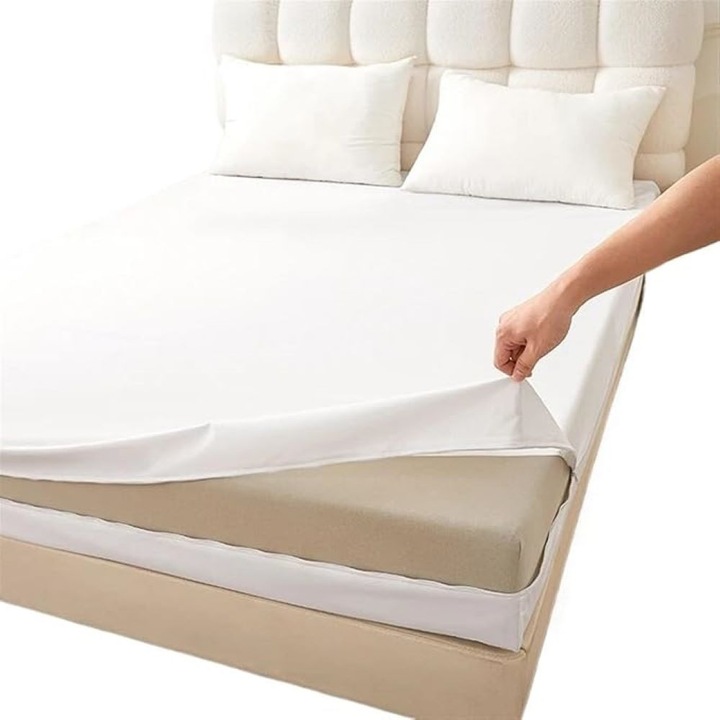 Husa impermeabila ET COLLECTION pentru saltea, inchidere cu fermoar, alba, 90x200cm