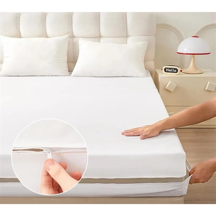 Husa saltea impermeabila, cu fermoar, dimensiunea 160×200 cm, alba