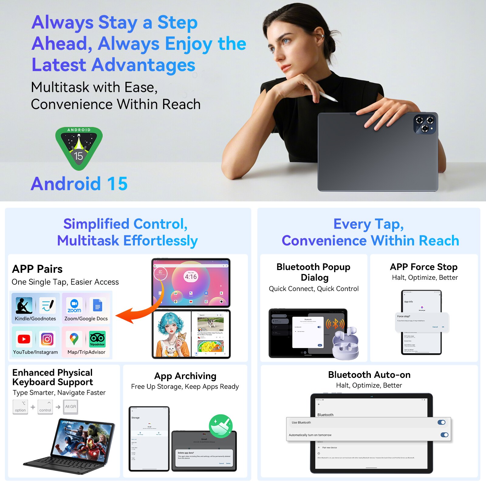 Tableta Blackview W90, 11 inch, Android 15, 5.0, WiFi 6, T310, 24GB Ram(8GB + 16GB extensibili), 800×1280, 256GB ROM, Expandabil 1TB, 5100mAh, Gri