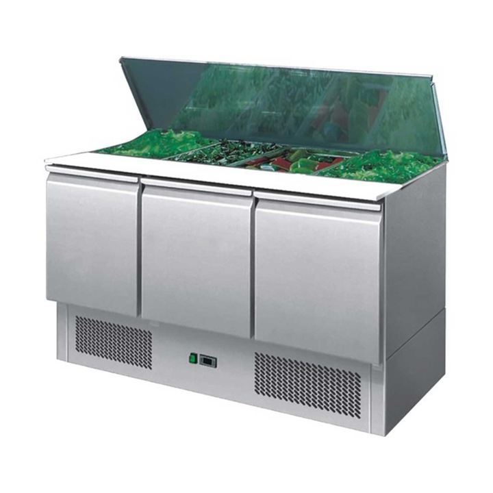 Vitrina rece pentru ingrediente profesionala, 3 usi, capacitate 400 litri, putere 240W, 3 ani garantie, Bexon