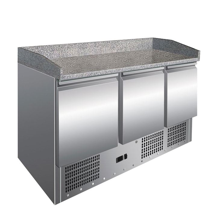 Banc de pizza cu vitrina de ingrediente profesional, capacitate 400litri, temperatura de lucru +2°C/+8°C, inox, 3 ani garantie, Bexon