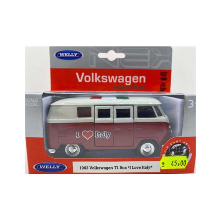 Volkswagen t1 busz modell *I Love Italy* piros/fehér 1/34