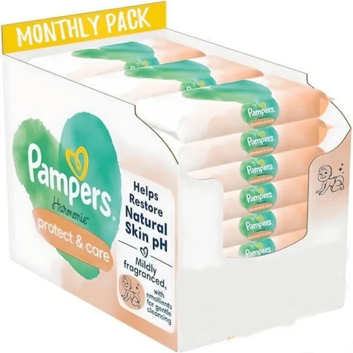 Servetele umede bebelusi Pampers Harmonie Protect & Care, 12, 44 bucati, fara parfum, fara alcool