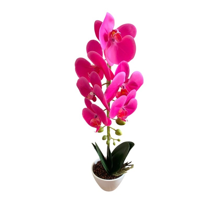 Orhidee Artificiala, o Tija, Roz, Ghiveci din Ceramica, 51x12 cm