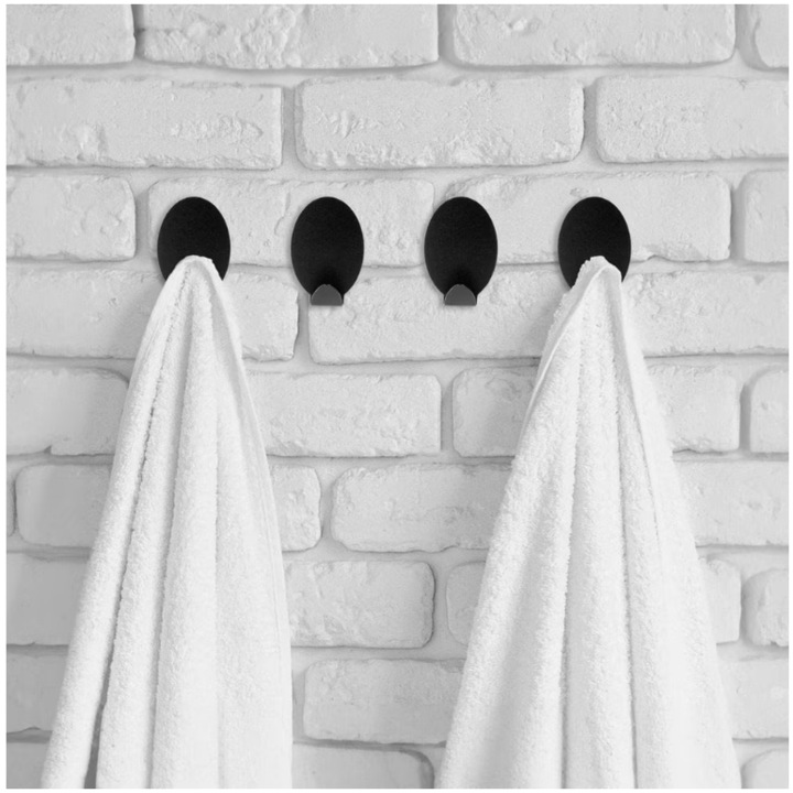 Set 4 cuiere de baie autoadezive, pentru organizare practica si moderna in baie, 3.5x5 cm