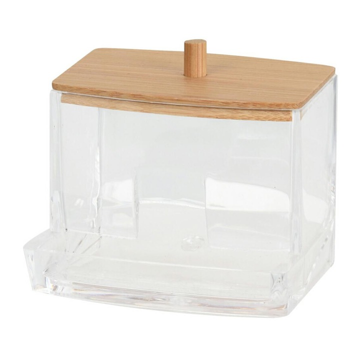 Dispenser Pentru Betisoare De Urechi, Solutii Pentru Baie, 9x7, 5x9 cm, Multicolor, Bambus, Plastic, Transparent, Bej
