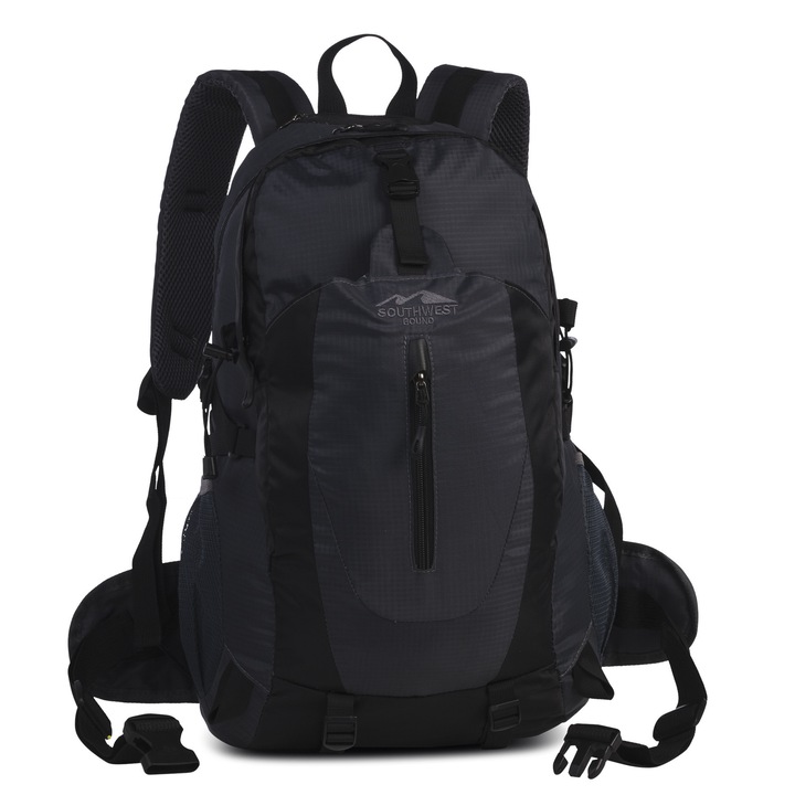 Rucsac de munte Southwest F30368, 50x30x20 cm, poliester 600D, 18 L, buzunare multiple, prindere bete trekking, negru