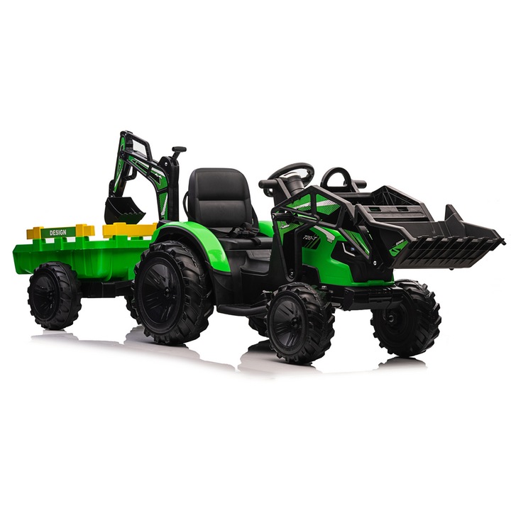 Excavator cu remorca electric SX2068, verde, 107x55x47,5cm