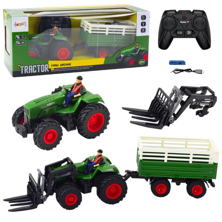 Tractor telecomandat cu remorca si furca, 2.4 GHz