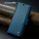 Калъф за iPhone 16e, CaseMe, slim кожен, тип портфейл, стойка, магнитно предпазно закопчване, мека текстура и захващане в ръката, RFID защита, Син