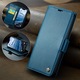 Калъф за iPhone 16e, CaseMe, slim кожен, тип портфейл, стойка, магнитно предпазно закопчване, мека текстура и захващане в ръката, RFID защита, Син