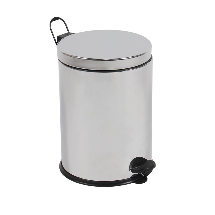 Cos gunoi BCK410400 din inox + plastic, forma cilindrica, cromat, cu pedala si capac batant, 5L
