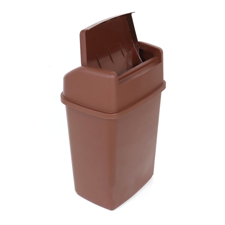 Cos gunoi, Plastina, plastic, forma dreptunghiulara, maro, cu capac batant, 55 L