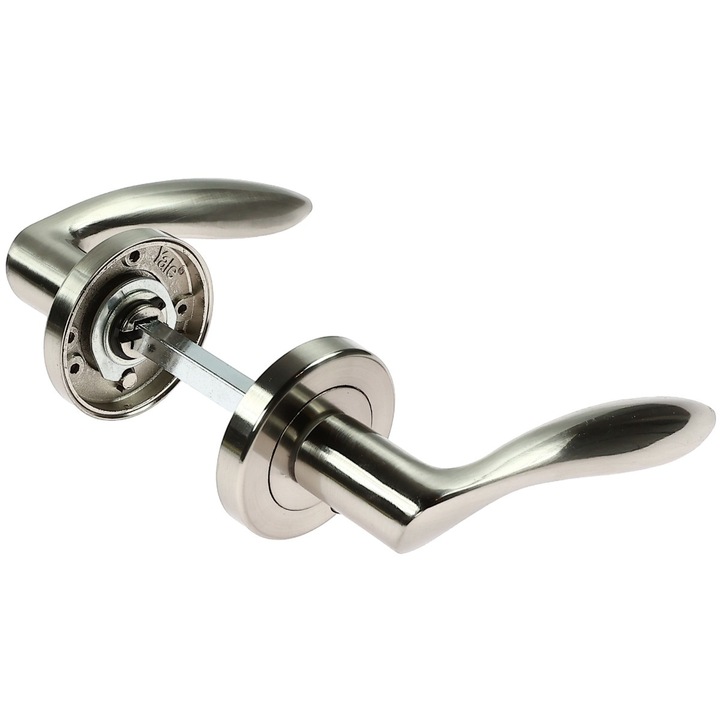 Maner cu rozeta rotunda pentru usa interior, Yale, Apollo, aluminiu, nichel satinat, 120 x 54 mm