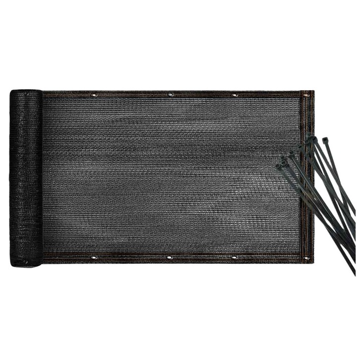 Prelata balcon, Plasa PVC, 105 x 500 cm, Rezistent la UV, Negru