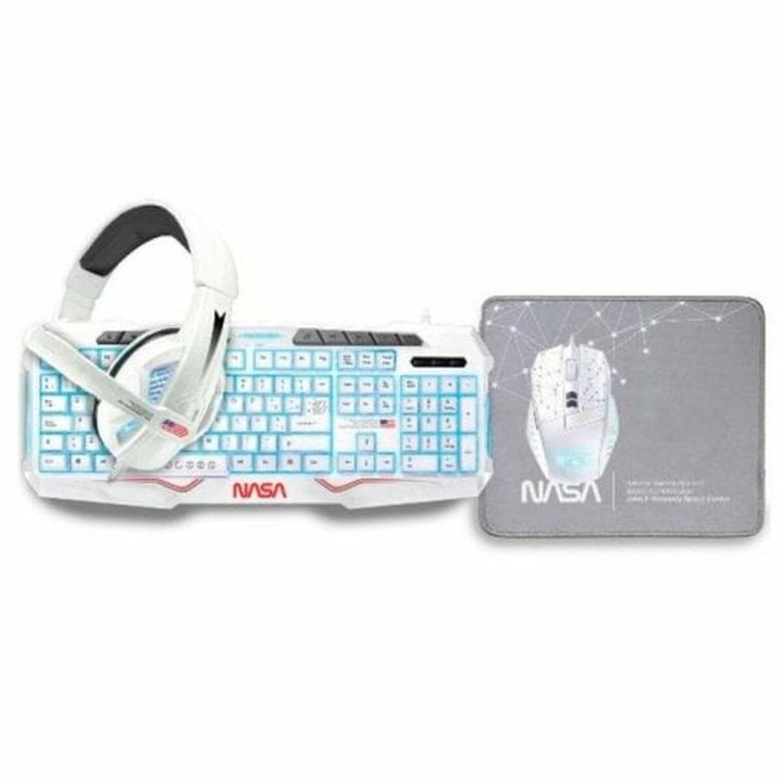 Tastatura si Mouse NASA ANDROMEDA4IN1-W Alb Multicolor Qwerty Spaniola