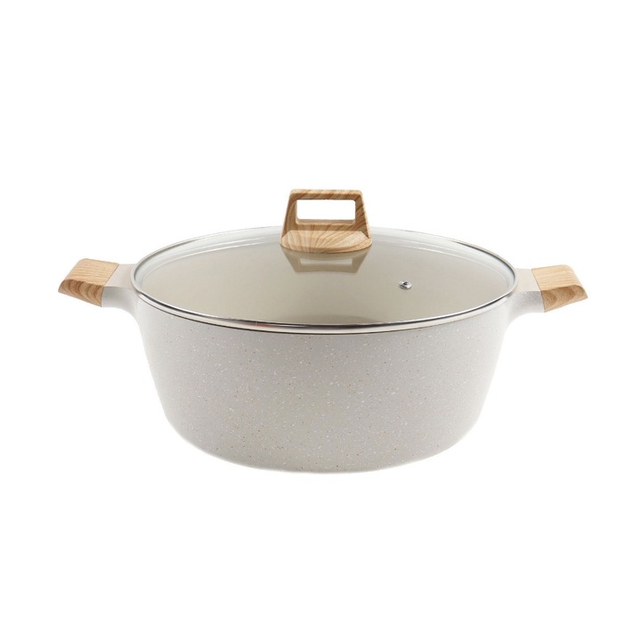 Oală Tesa Paxton Y25-T-32, aluminiu, antiaderent, bej cu puncte albe/aurii, 8.7l, 32cm