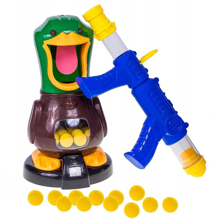 Joc de tinta pentru copii, Duck Hungry, set cu 2 pusti, 24 bile din spuma, 16x29cm, multicolor