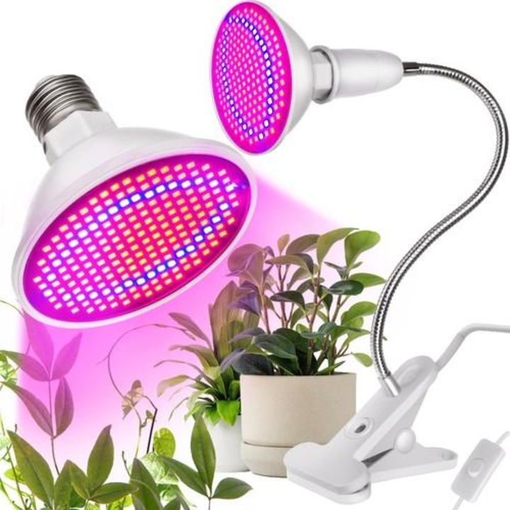 Lampa LED pentru plante, 200 LED-uri, 46x11.5x9.2cm, rosu-albastru, 9.5W, set cu suport ajustabil