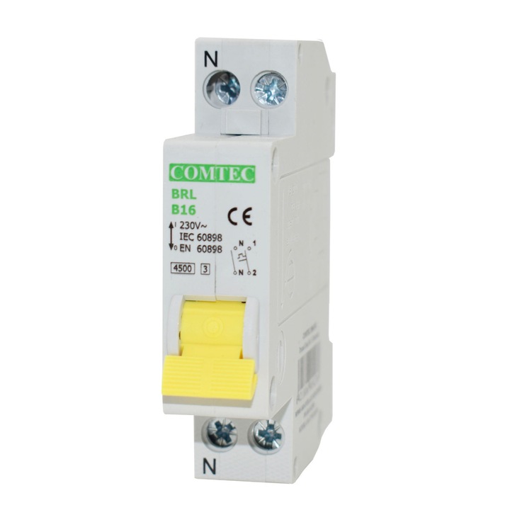 Siguranta automata modulara, Comtec BRL 16814, 1P+N, 16 A, curba B, alb