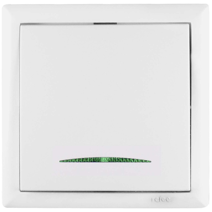 Interupator simplu cu indicator luminos Elegant IMBS STI E 45570, incastrat, rama inclusa, alb