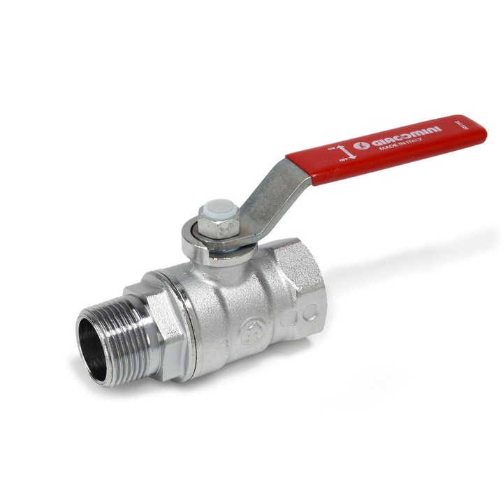 Сферичен кран Giacomini, хромиран месинг, вътрешна - външна резба, 1/2", лостово управление