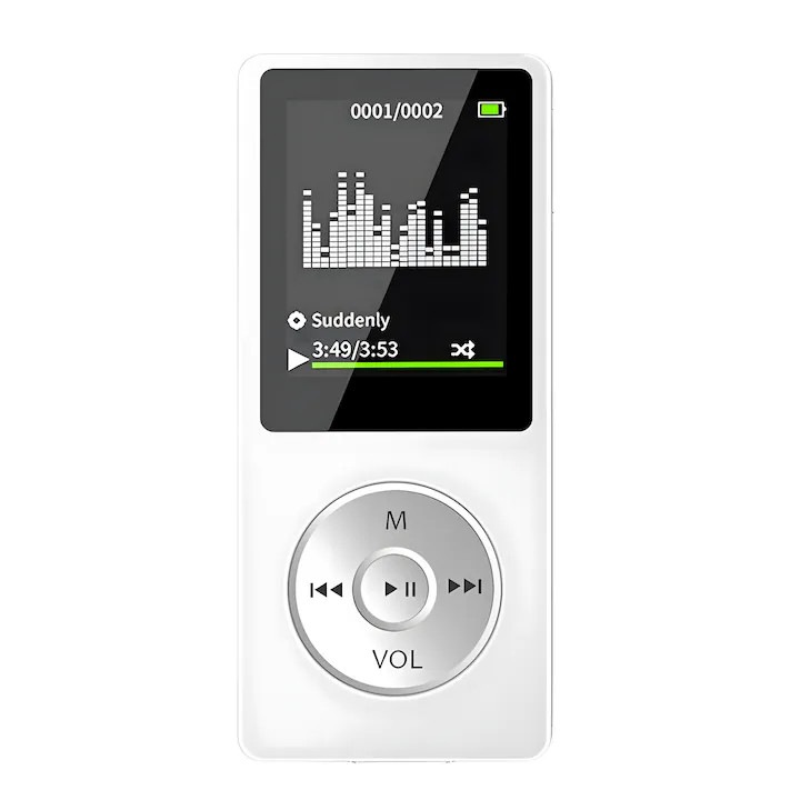 KCVV MP3 lejátszó 8 GB, veszteségmentes hangzás, fehér, 70 óra lejátszási idő