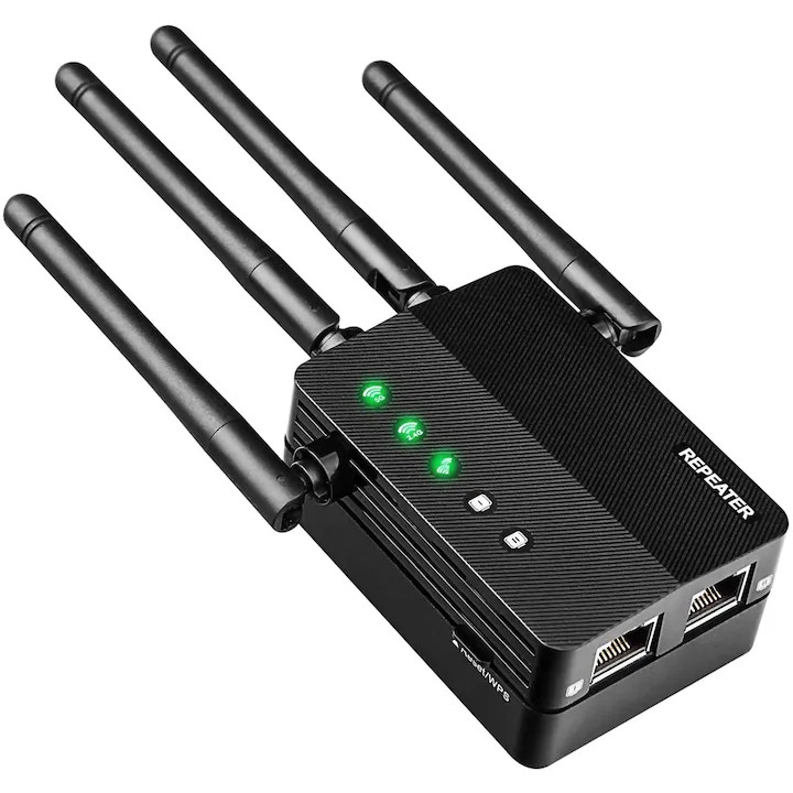 WiFi jelerősítő KVCC 1200Mbps kétsávos fekete 4 antennával