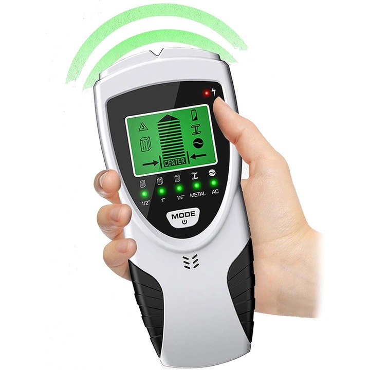 Detector perete KVCC, 5 in 1, pentru detectarea lemnului, metalului si cablurilor, ecran LCD, moduri multiple de detectie