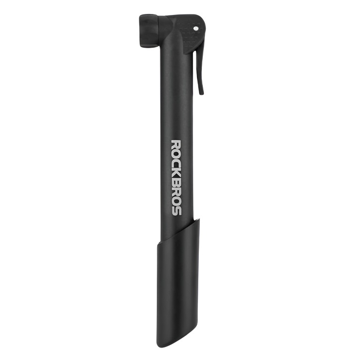 Pompa Bicicleta Portabila Rockbros, Negru, 3x5x24cm, Presiune Maxima 80PSI, 5.5 bar, Compatibila cu Valve Presta si Schrader