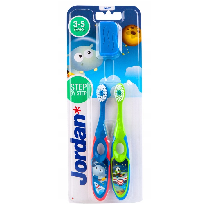 Gyerek fogkefék, Jordan Step By Step, 2 darabos készlet, 3-5 éves korig, véletlenszerű szín