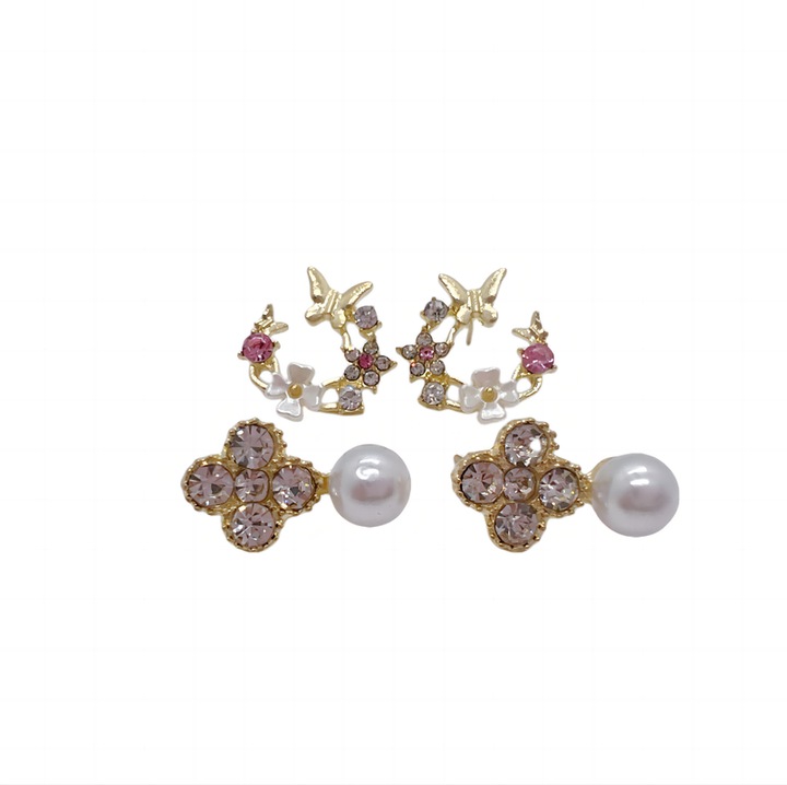 Set 2 perechi cercei dama, design delicat, multicolor