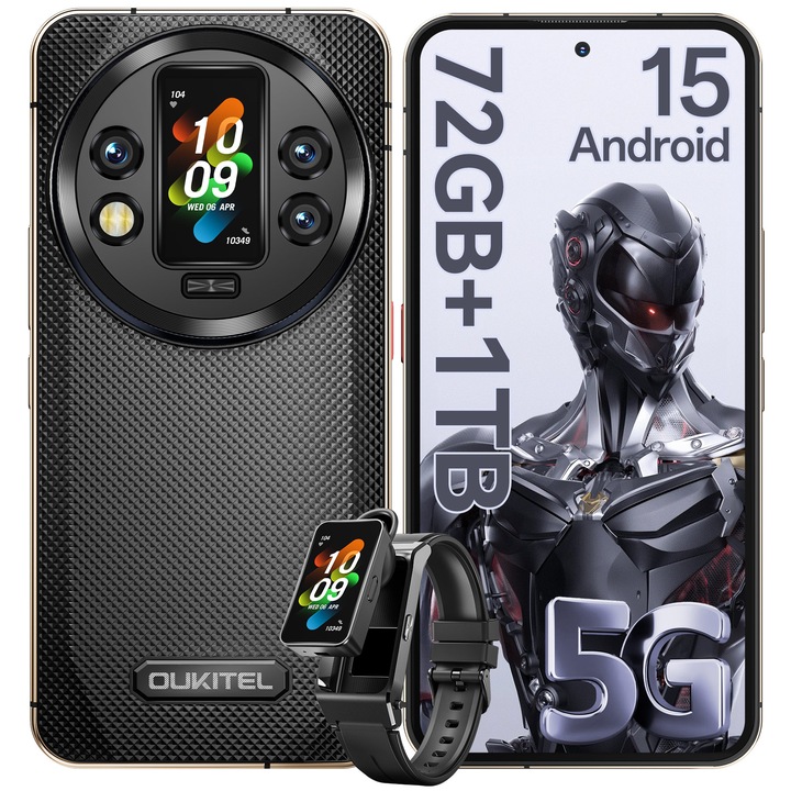 OUKITEL WP200 Pro Мобилен телефон, 72GB+1TB разширяема памет, Dimensity 8200, 108MP+32MP, Android 15, 6.7" FHD+, 8580mAh батерия, BT5.3, Dual SIM 5G Cell Phone, IP68, IP69K, GPS, NFC, Жироскоп, WIFI6, Сив