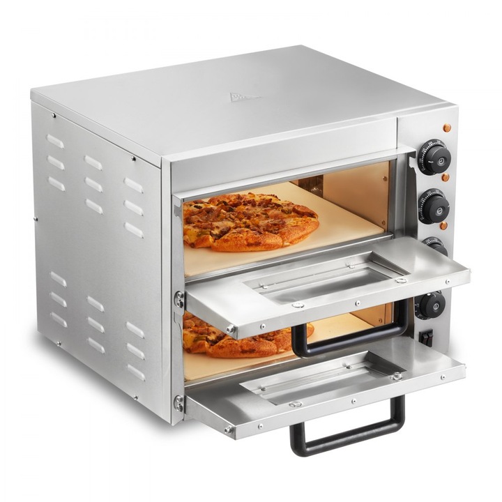 Cuptor electric pentru pizza, blat de 35, 56 cm, putere 1800W, 2 niveluri, temperatura maxima 350°C