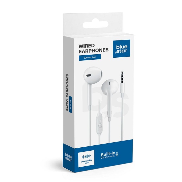 Casti in-ear cu fir Blue Star PA-E65, mufa 3, 5 mm, 1, 2 m, alb